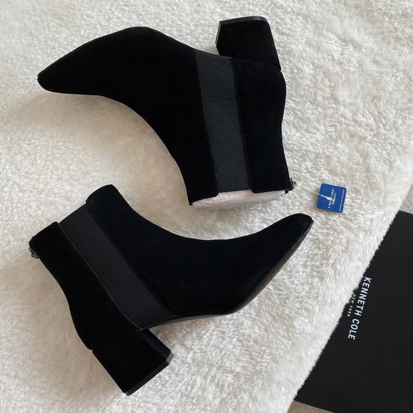 Kenneth Cole Shoes - Kenneth Cole Women's Smooth Black Suede Kick Block Heel Booties, Size 8.5
